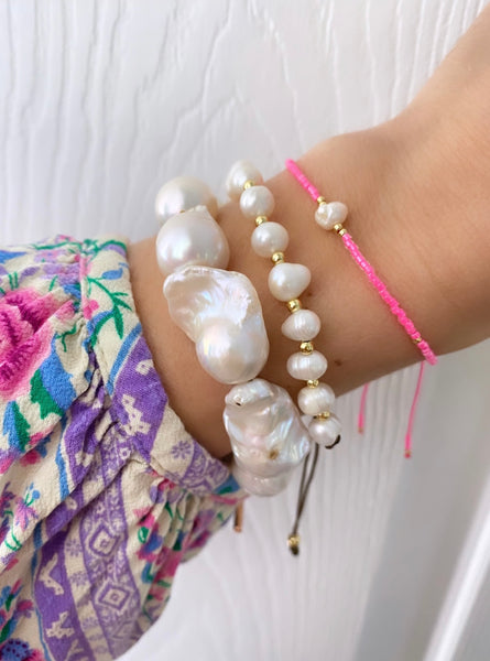 Hot Pink Pearl Adjustable Bracelet