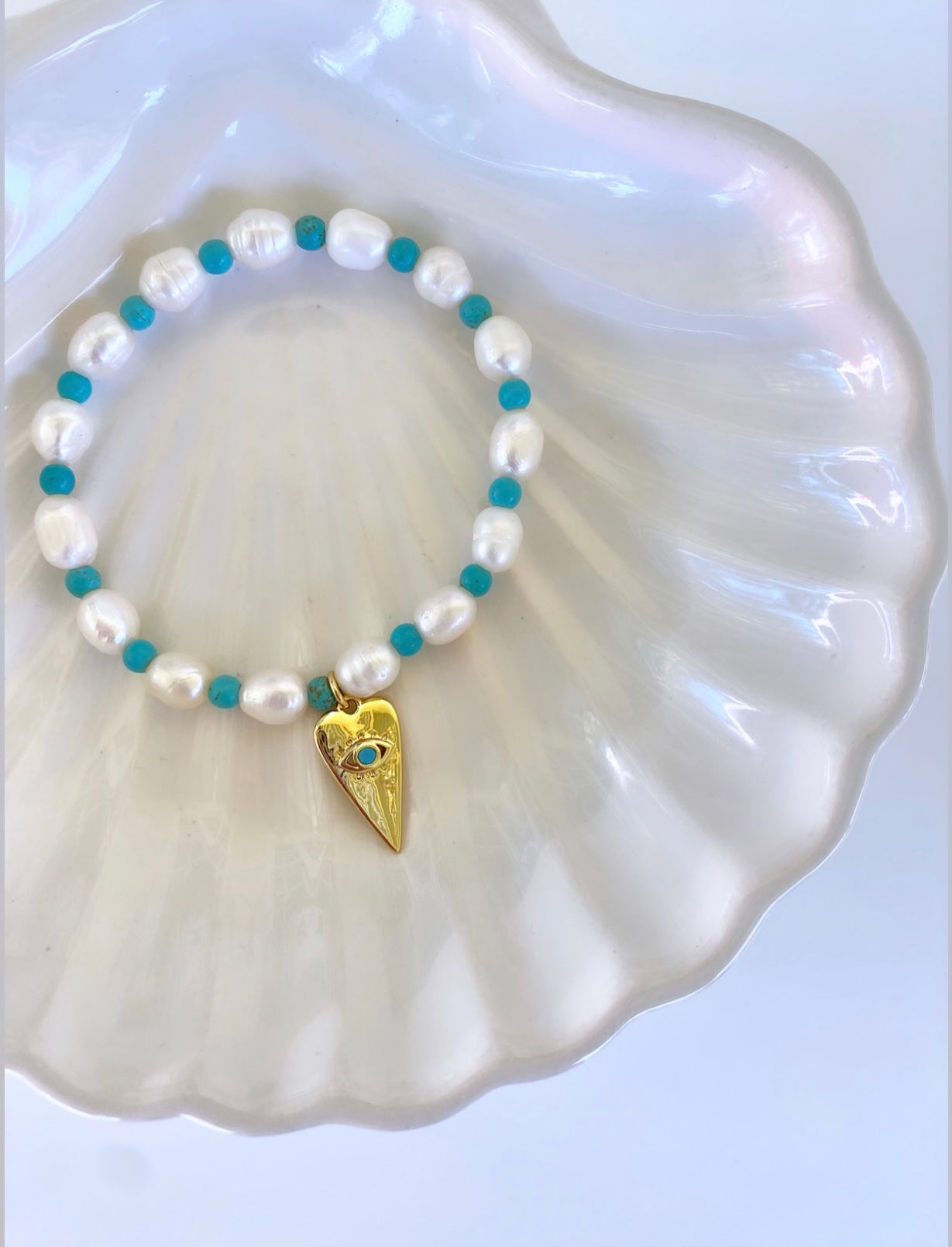 TURQUOISE + PEARL WITH EVIL EYE CHARM